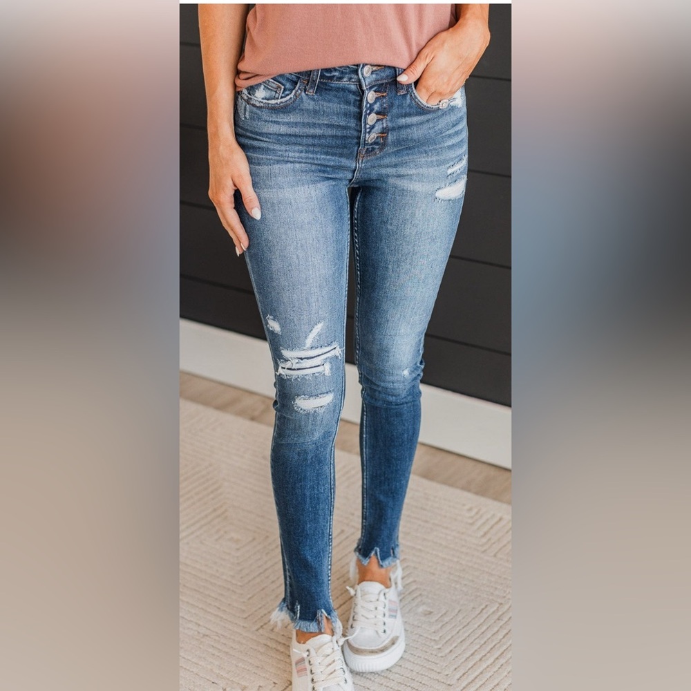 Vervet Distressed Blue Jeans Ankle Destroyed Skinny Denim